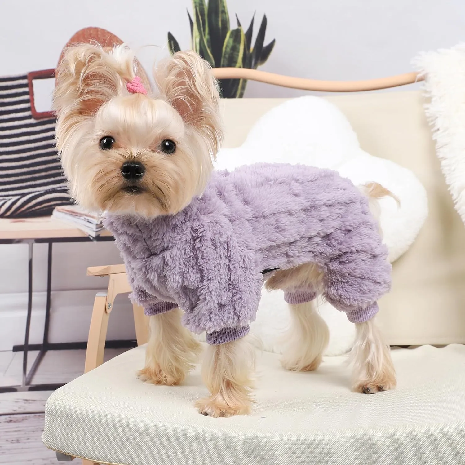 Dog Pajamas for Small Dogs Boy Girl, Turtleneck Pullover Sweater Thick Warm Clothes, Cold Weather Fleece Coat, Puppy Pjs Chihuahua Yorkie Winter Onesies Pet Doggie Male Female (Purple, XX-Small)