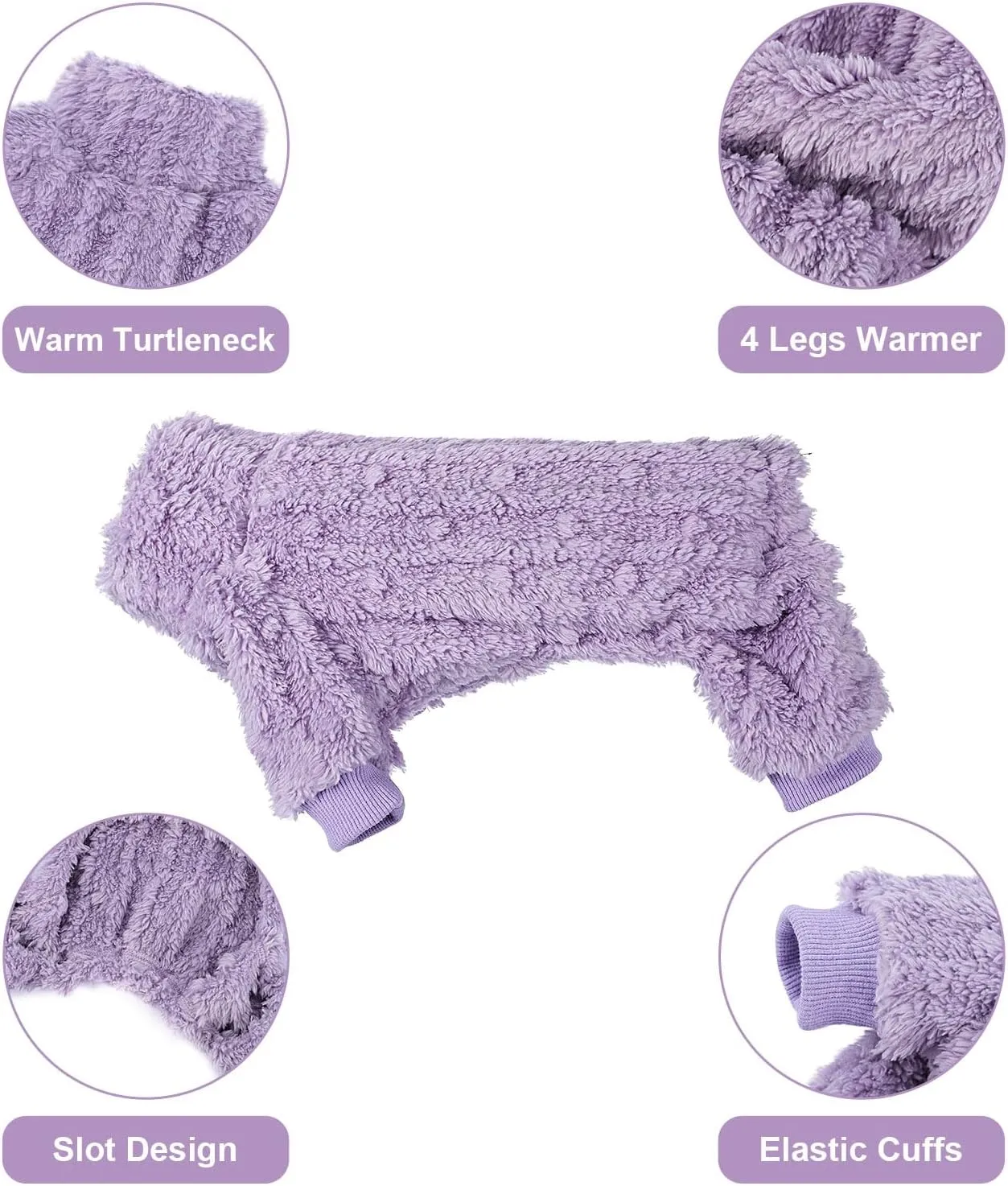 Dog Pajamas for Small Dogs Boy Girl, Turtleneck Pullover Sweater Thick Warm Clothes, Cold Weather Fleece Coat, Puppy Pjs Chihuahua Yorkie Winter Onesies Pet Doggie Male Female (Purple, XX-Small)