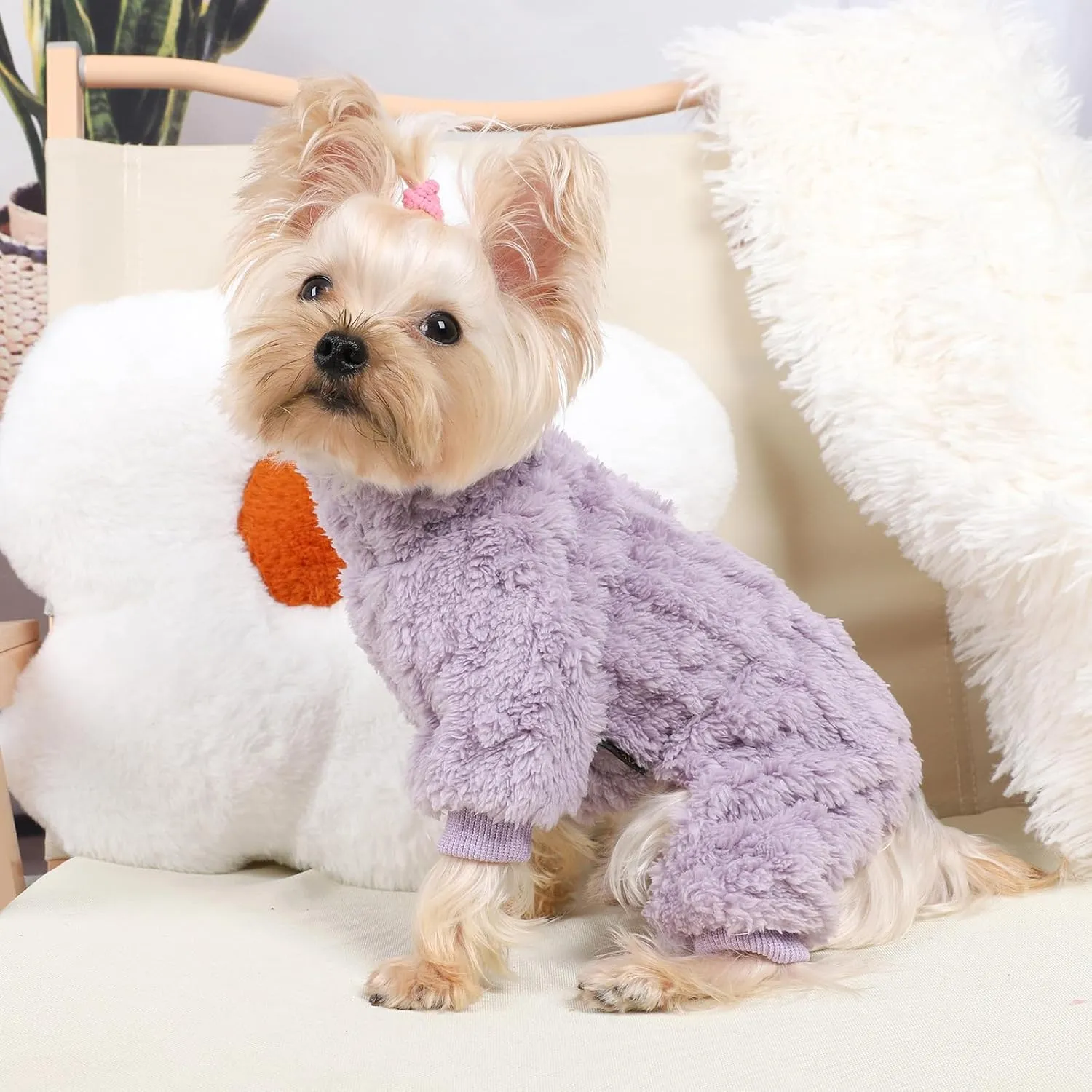 Dog Pajamas for Small Dogs Boy Girl, Turtleneck Pullover Sweater Thick Warm Clothes, Cold Weather Fleece Coat, Puppy Pjs Chihuahua Yorkie Winter Onesies Pet Doggie Male Female (Purple, XX-Small)