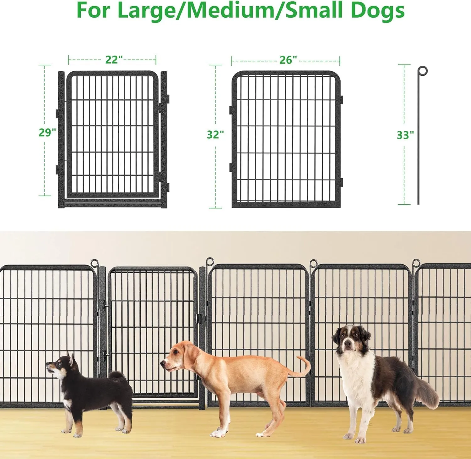 Dog Playpen Outdoor with Low Threshold Full Gate, 32" Height 10 Panels Large Dog Fence Outdoor for Yard, Heavy Duty Pet Playpen Metal Play Pen Portable Fence for RV Camping, Yard