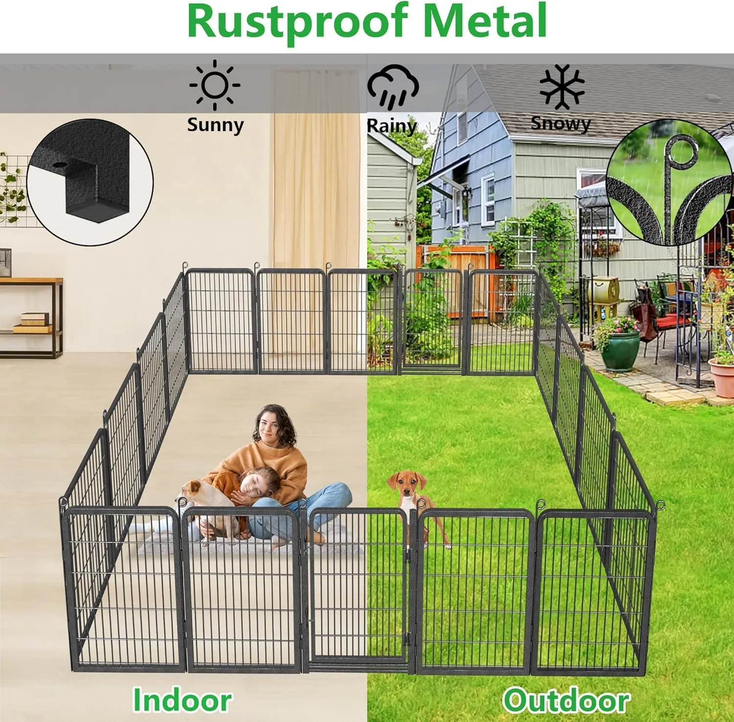 Dog Playpen Outdoor with Low Threshold Full Gate, 32" Height 10 Panels Large Dog Fence Outdoor for Yard, Heavy Duty Pet Playpen Metal Play Pen Portable Fence for RV Camping, Yard
