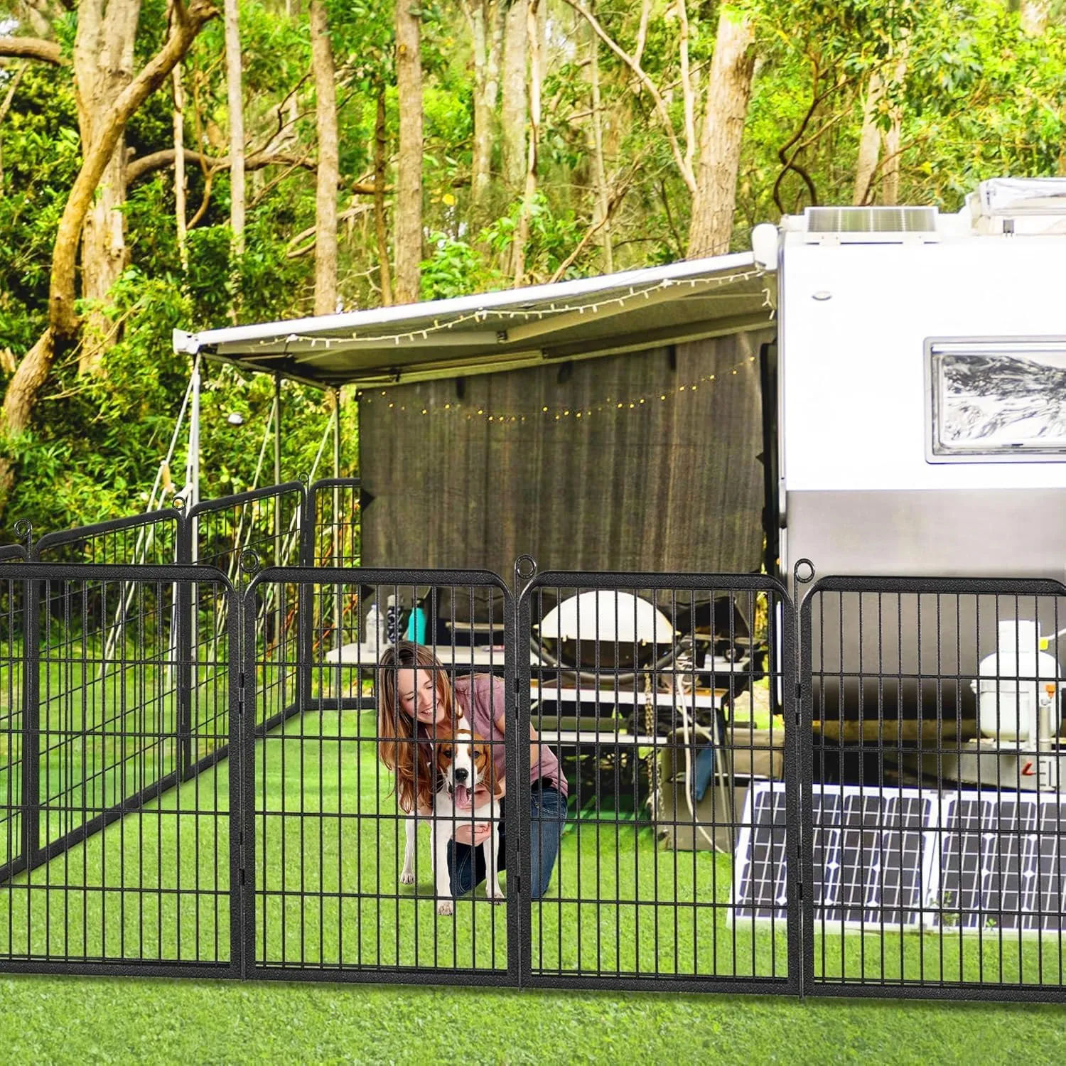 Dog Playpen Outdoor with Low Threshold Full Gate, 32" Height 10 Panels Large Dog Fence Outdoor for Yard, Heavy Duty Pet Playpen Metal Play Pen Portable Fence for RV Camping, Yard