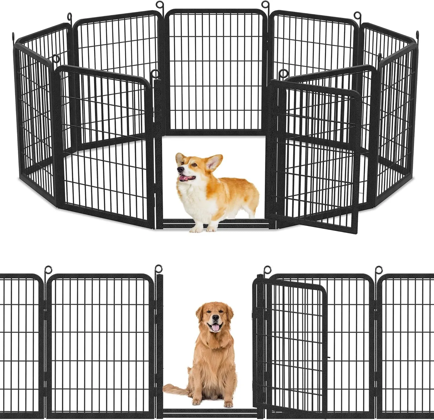 Dog Playpen Outdoor with Low Threshold Full Gate, 32" Height 10 Panels Large Dog Fence Outdoor for Yard, Heavy Duty Pet Playpen Metal Play Pen Portable Fence for RV Camping, Yard