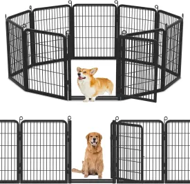 Dog Playpen Outdoor with Low Threshold Full Gate, 32" Height 10 Panels Large Dog Fence Outdoor for Yard, Heavy Duty Pet Playpen Metal Play Pen Portable Fence for RV Camping, Yard