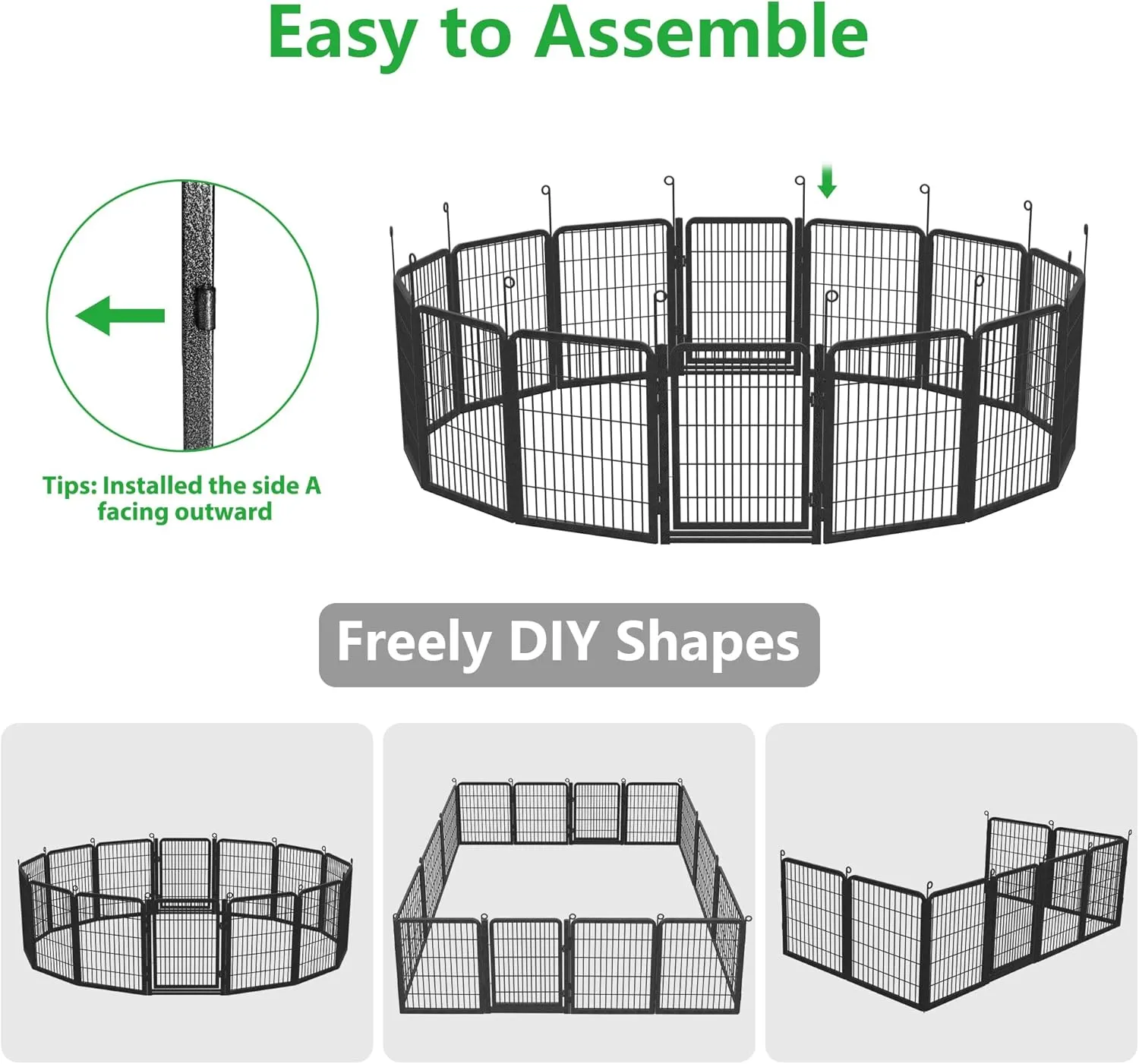 Dog Playpen Outdoor with Low Threshold Full Gate, 32" Height 10 Panels Large Dog Fence Outdoor for Yard, Heavy Duty Pet Playpen Metal Play Pen Portable Fence for RV Camping, Yard