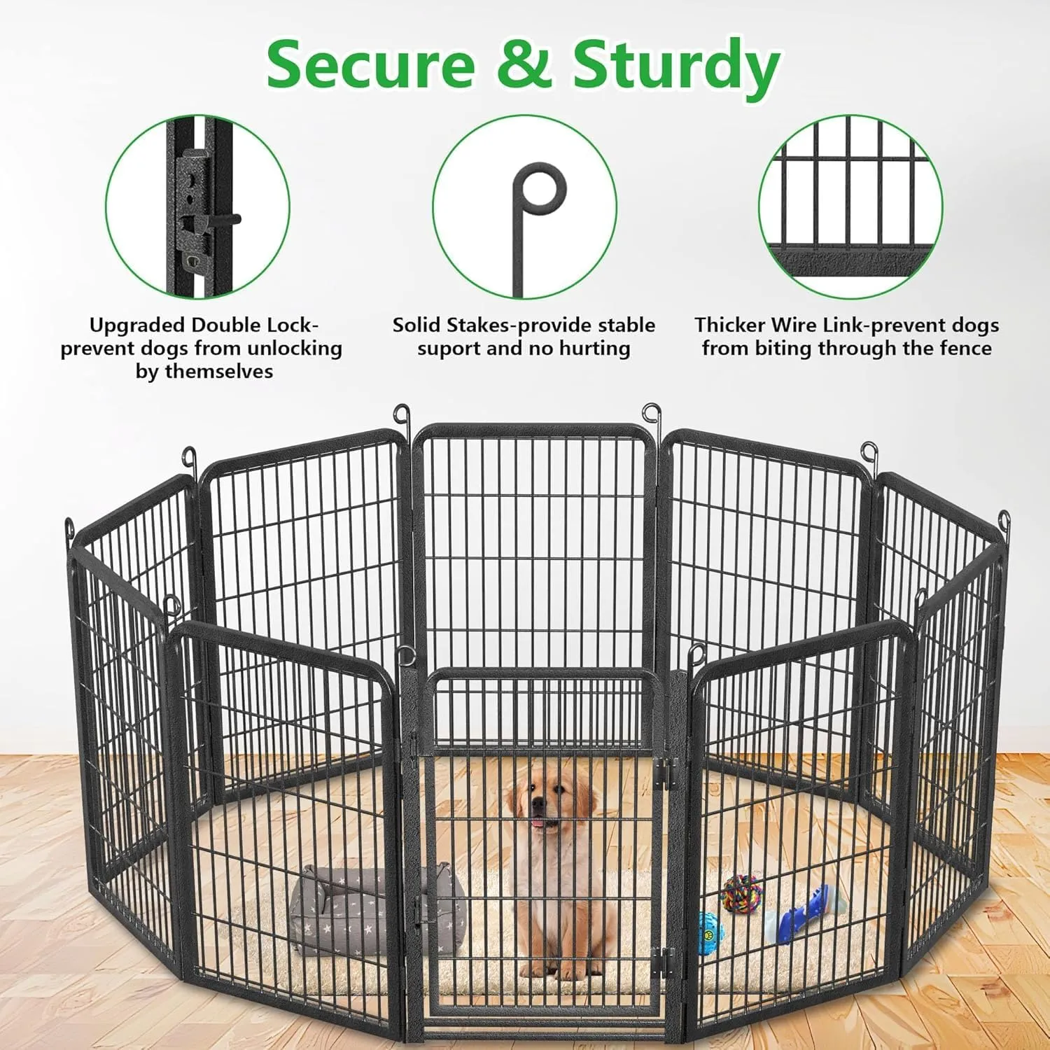 Dog Playpen Outdoor with Low Threshold Full Gate, 32" Height 10 Panels Large Dog Fence Outdoor for Yard, Heavy Duty Pet Playpen Metal Play Pen Portable Fence for RV Camping, Yard