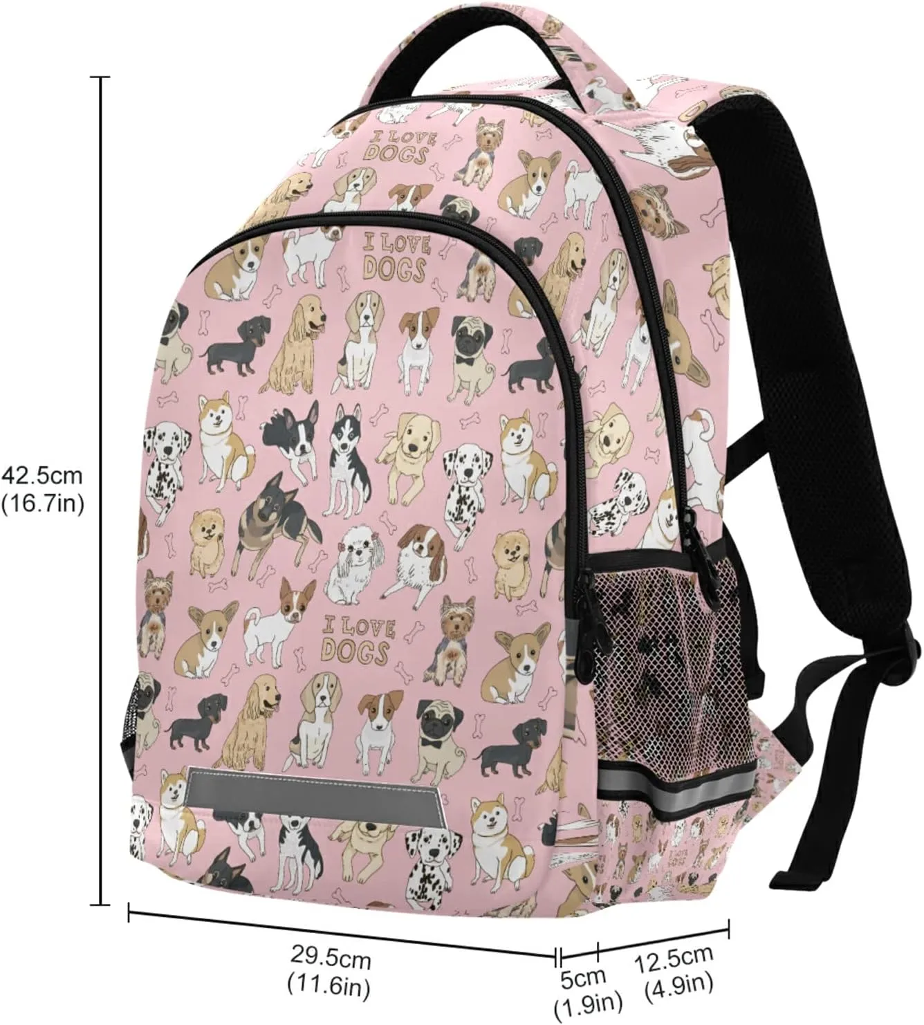 Dogs Pink Backpack for Boys Girls Lightweight Bookbag for Students Elementary School Laptop Daypack Rucksack for Teens Travel
