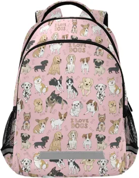 Dogs Pink Backpack for Boys Girls Lightweight Bookbag for Students Elementary School Laptop Daypack Rucksack for Teens Travel