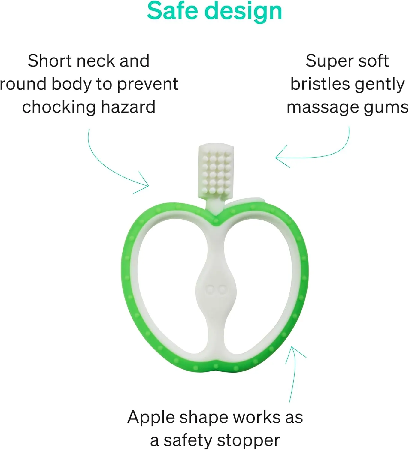 Easy Grip Baby Teething Toothbrush for 4-12 Months by LoveNoobs, Safe Design, Gentle Bristles for Sensitive Gums, BPA Free Food-Grade Silicone Toothbrush Teether, Green