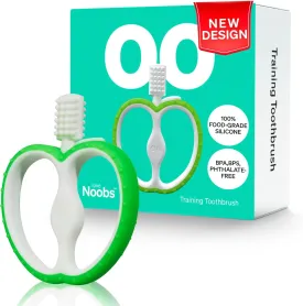 Easy Grip Baby Teething Toothbrush for 4-12 Months by LoveNoobs, Safe Design, Gentle Bristles for Sensitive Gums, BPA Free Food-Grade Silicone Toothbrush Teether, Green