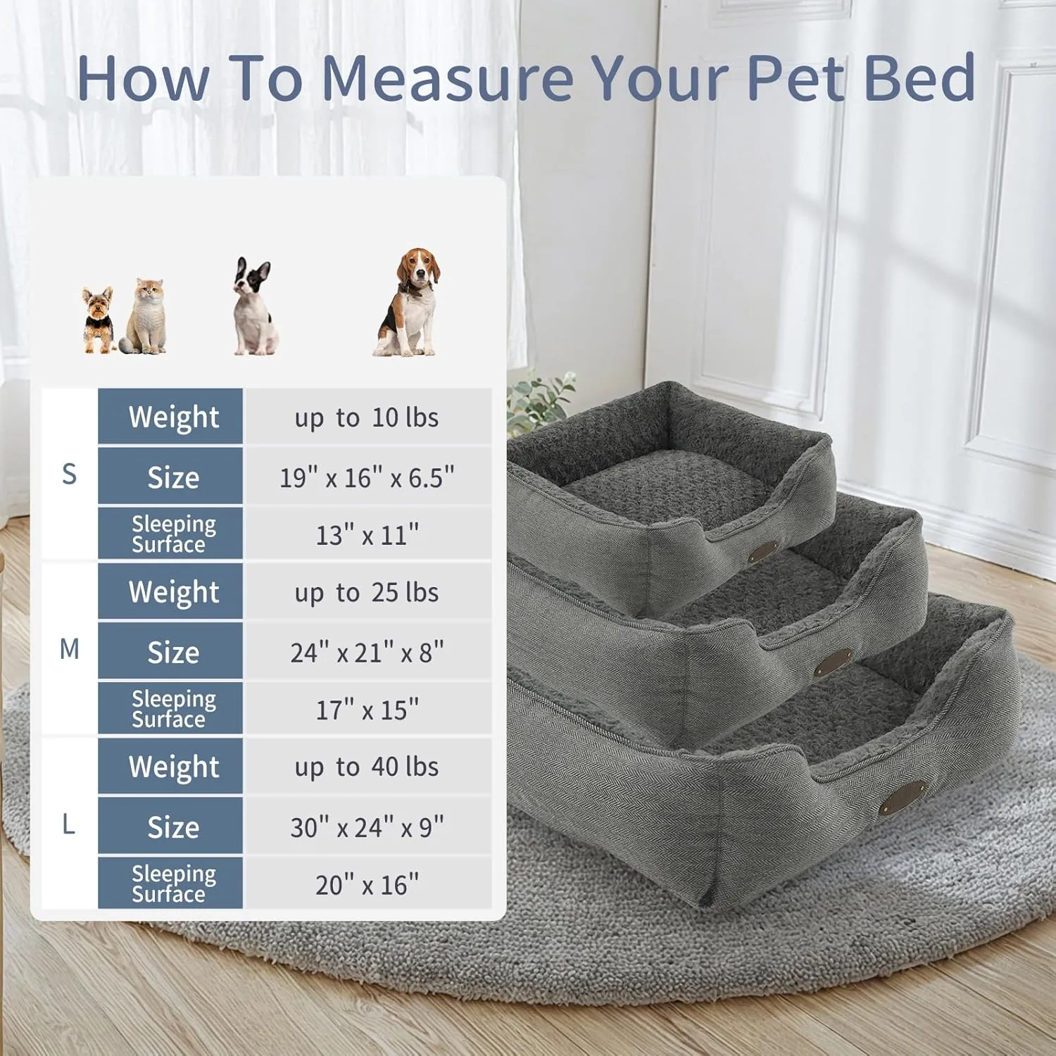 Extra Small Dog & Cat Bed - Deluxe Plush, Comfy & Durable, Washable Rectangular, Non-Slip Bottom, Size 19"X16" Gray