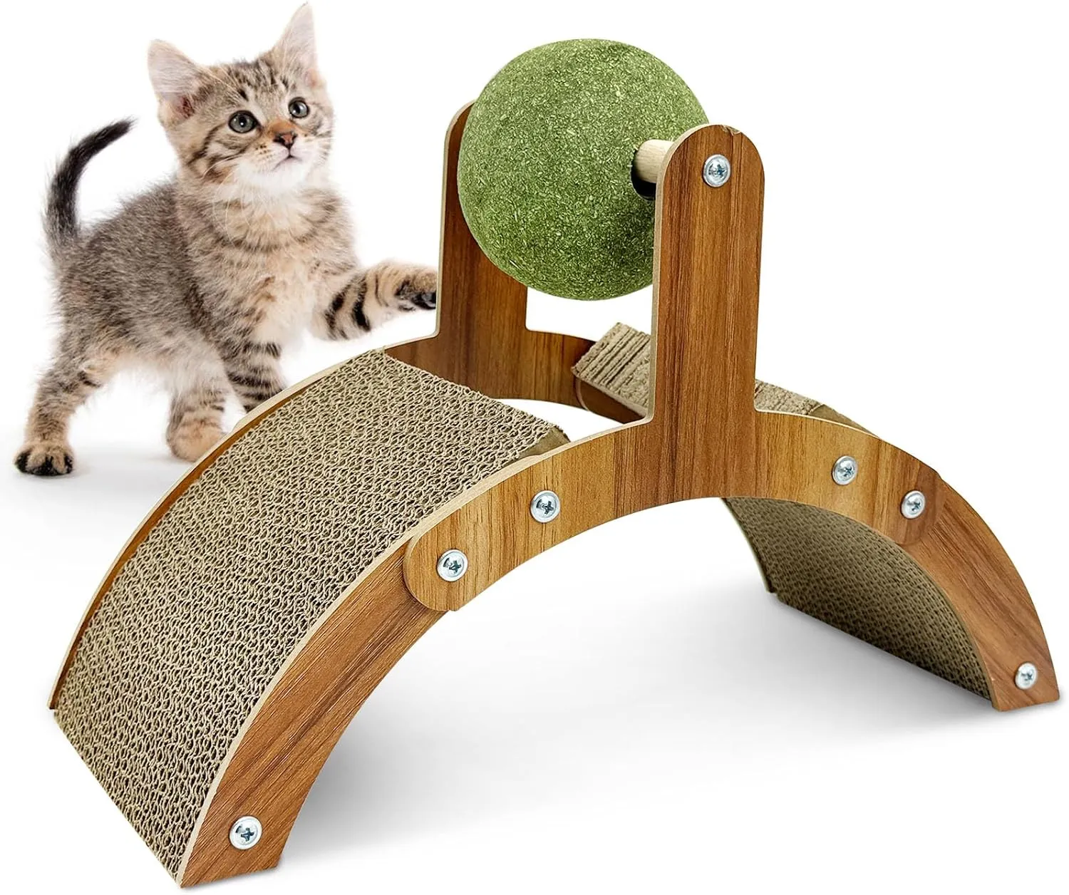 Fhiny Kitten Scratching Pad, 2-in-1 Cardboard Kitten Scratcher with Large Catnip Ball Small Corrugated Sloped Kitty Toy Multi-Faceted Scratch Post Thickened Board Scratch for Cats Kitty Bunny