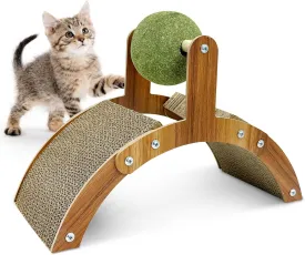 Fhiny Kitten Scratching Pad, 2-in-1 Cardboard Kitten Scratcher with Large Catnip Ball Small Corrugated Sloped Kitty Toy Multi-Faceted Scratch Post Thickened Board Scratch for Cats Kitty Bunny