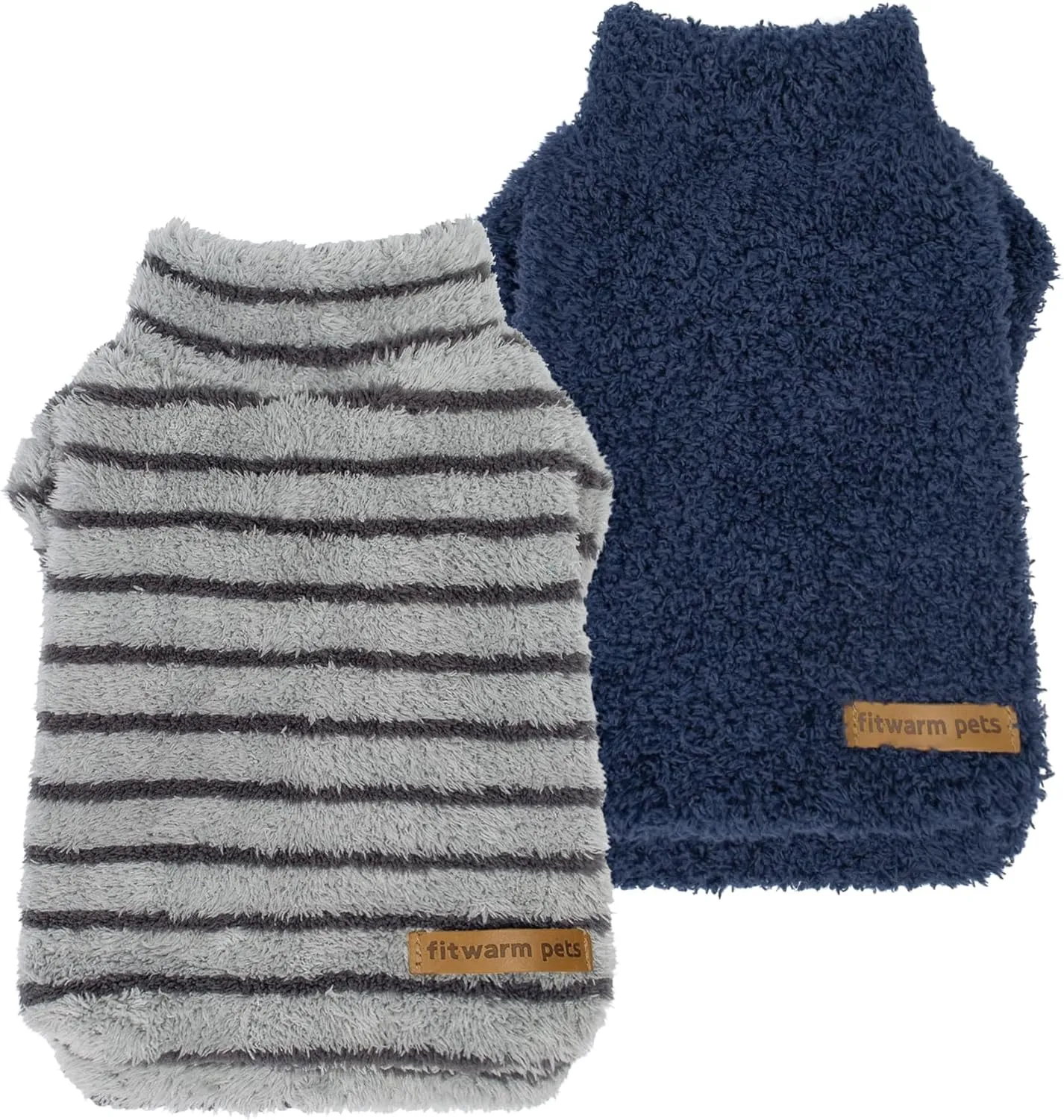 Fitwarm 2 Pack Striped Fleece Dog Sweater, Warm Winter Dog Clothes for Small Dogs Boy Girl, Fuzzy Pet Outfit, Doggy Pullover Jumper, Grey, Navy, XL