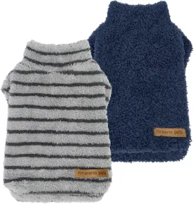Fitwarm 2 Pack Striped Fleece Dog Sweater, Warm Winter Dog Clothes for Small Dogs Boy Girl, Fuzzy Pet Outfit, Doggy Pullover Jumper, Grey, Navy, XL