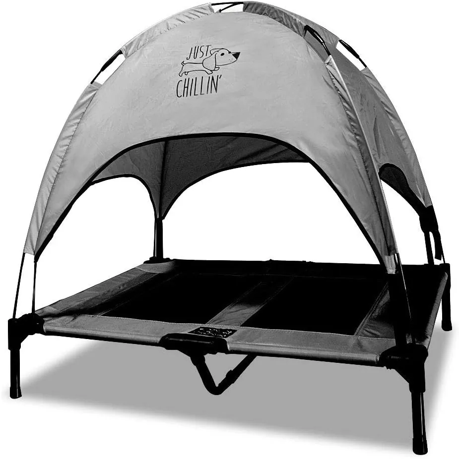 Floppy Dawg Just Chillin' Elevated Dog Bed. Cool Cot with Removable Canopy Shade. Indoor or Outdoor Pet Use. Lightweight and Portable. Chill in Style on Raised Breathable Mesh Fabric.