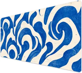 French KOKO Desk Mat, Large Desk Pad Large Mouse Pad Cute Desk Accessories Home Office Essentials XL Desk Mat Desk Pad Keyboard Mouse Desk Pads Computer Cute Women Girls (Blue Waves, 36" x 16.5")