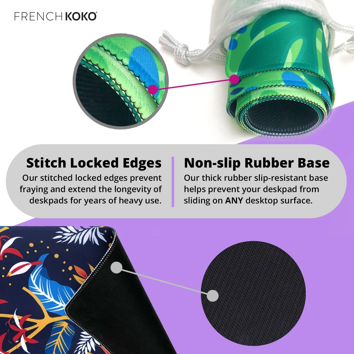 French KOKO Desk Mat, Large Desk Pad Large Mouse Pad Cute Desk Accessories Home Office Essentials XL Desk Mat Desk Pad Keyboard Mouse Desk Pads Computer Cute Women Girls (Blue Waves, 36" x 16.5")