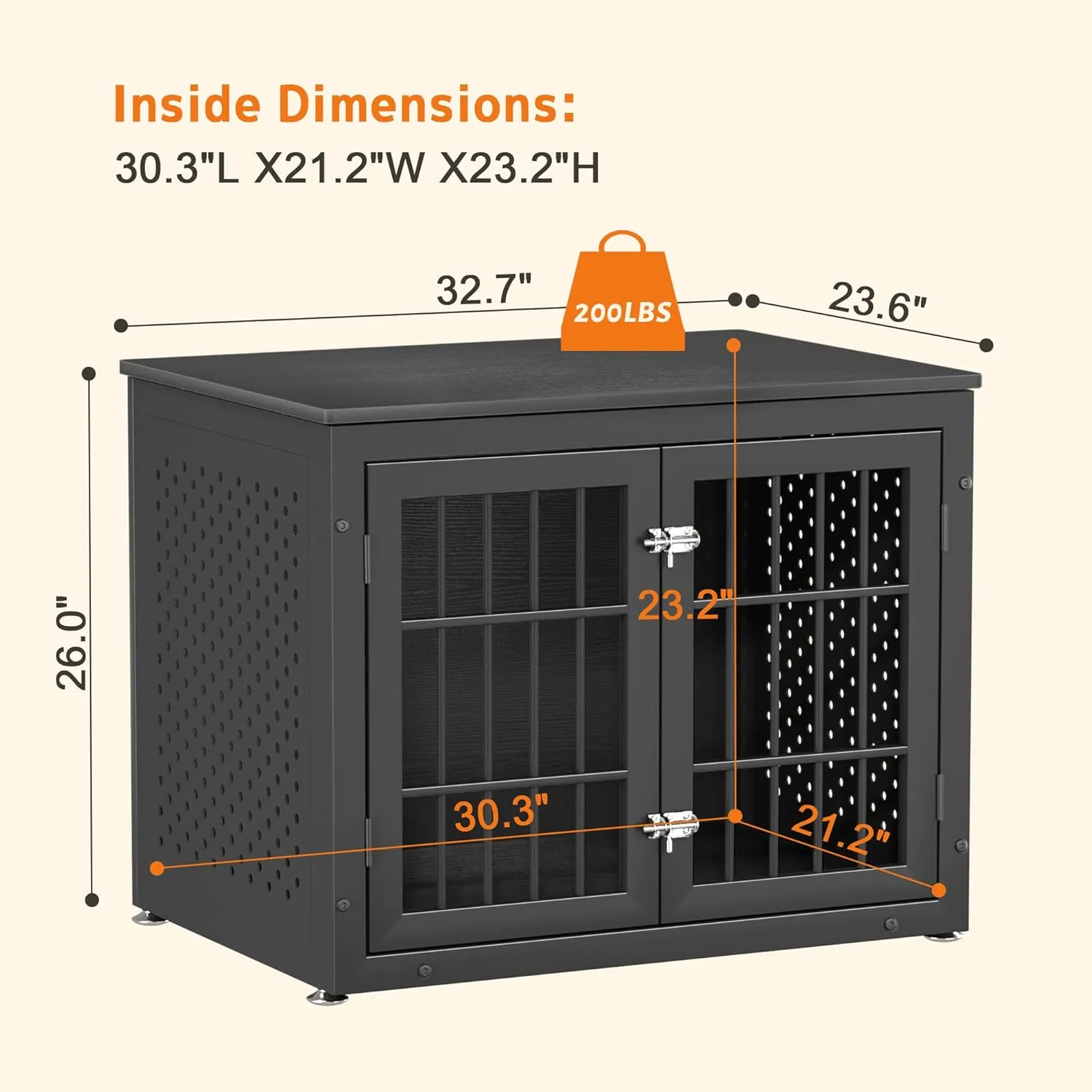 Heavy Duty Dog Crate Furniture for Small and Medium Dogs, Wooden Metal Kennel for High Anxiety Dogs, Chew Proof Pet House Indoor, Decorative Dog cage End Table