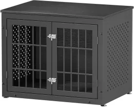 Heavy Duty Dog Crate Furniture for Small and Medium Dogs, Wooden Metal Kennel for High Anxiety Dogs, Chew Proof Pet House Indoor, Decorative Dog cage End Table