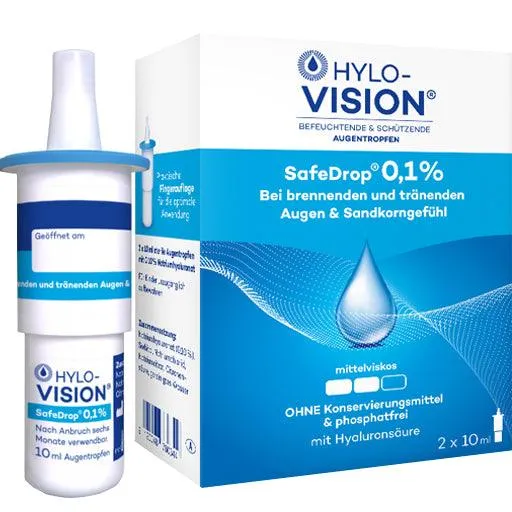 HYLO-VISION SafeDrop 0.1% Preservative-Free Eye Drops for Soothing Dry Eyes - Moisturizing Relief & Enhanced Comfort