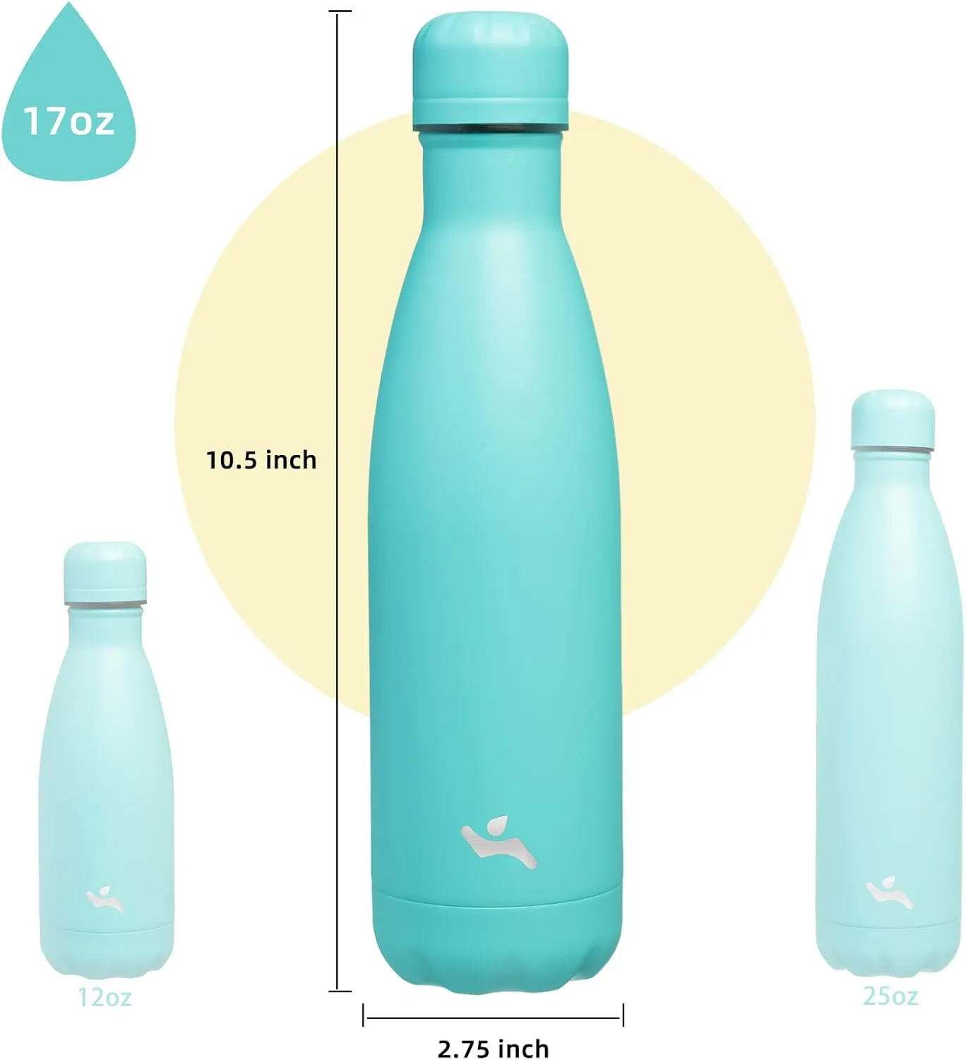 Insulated Water Bottles,17 oz Double Wall Stainless Steel Vacumm Metal Flask for Sports Travel,Turquoise