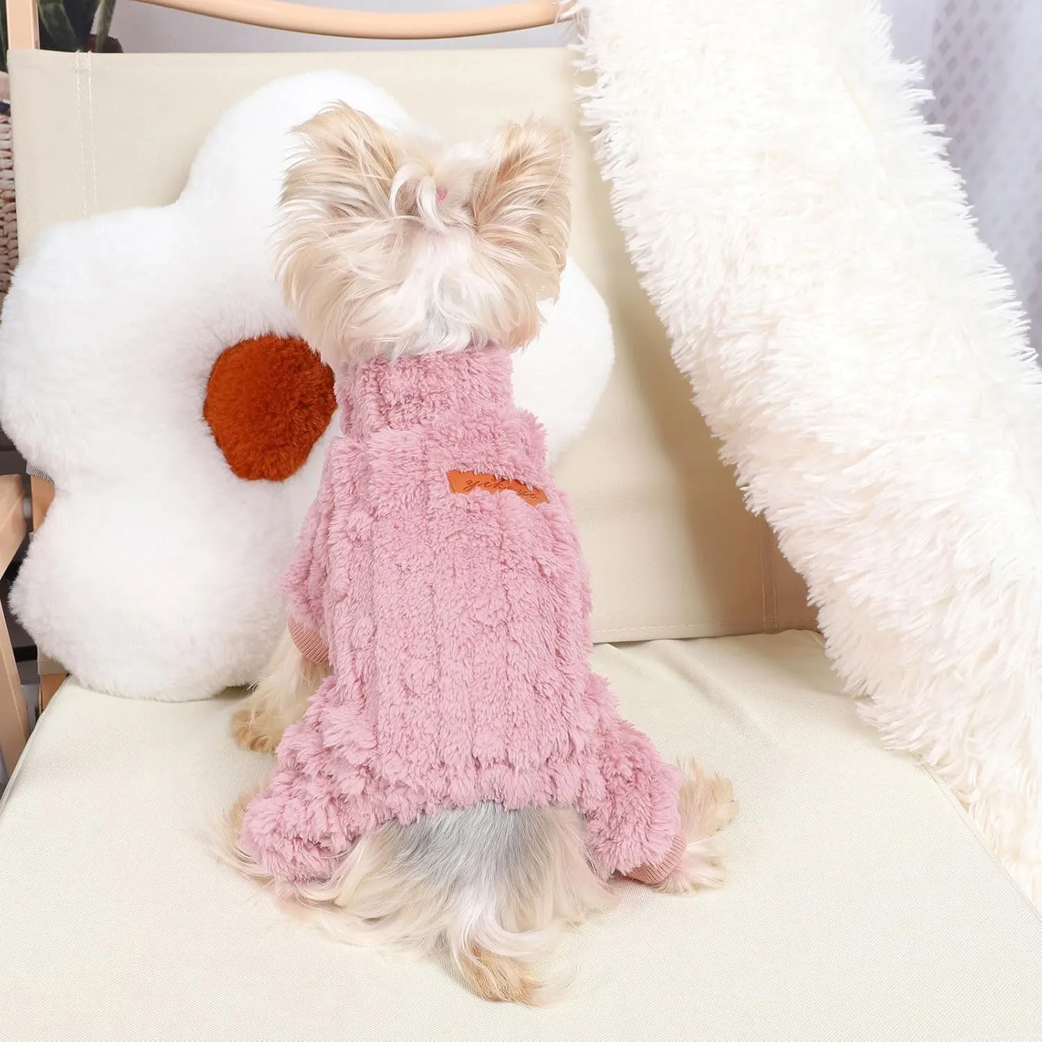 Kosiyi Dog Sweaters for Small Dogs Girl Boy Valentine's Day Dog Clothes, Dog Sweater Spring Winter Turtleneck Pullover Chihuahua Thick Warm Dog Pajamas, Cold Weather Fleece Outfit, Puppy Pjs, Onesies