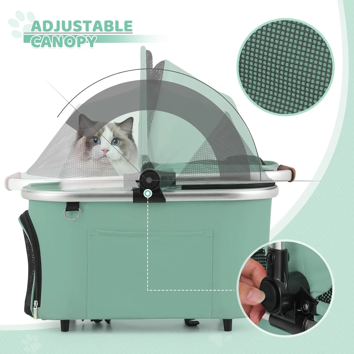 Magshion Dog Stroller for Small/Medium Dogs & Cats with Lightweight Aluminum Frame, 3-in-1 Foldable Pet Travel Jogger w/Detachable Carrier, Canopy, Storage Basket, Mint Green