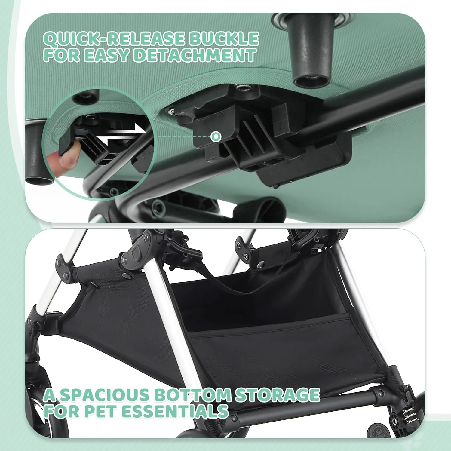 Magshion Dog Stroller for Small/Medium Dogs & Cats with Lightweight Aluminum Frame, 3-in-1 Foldable Pet Travel Jogger w/Detachable Carrier, Canopy, Storage Basket, Mint Green