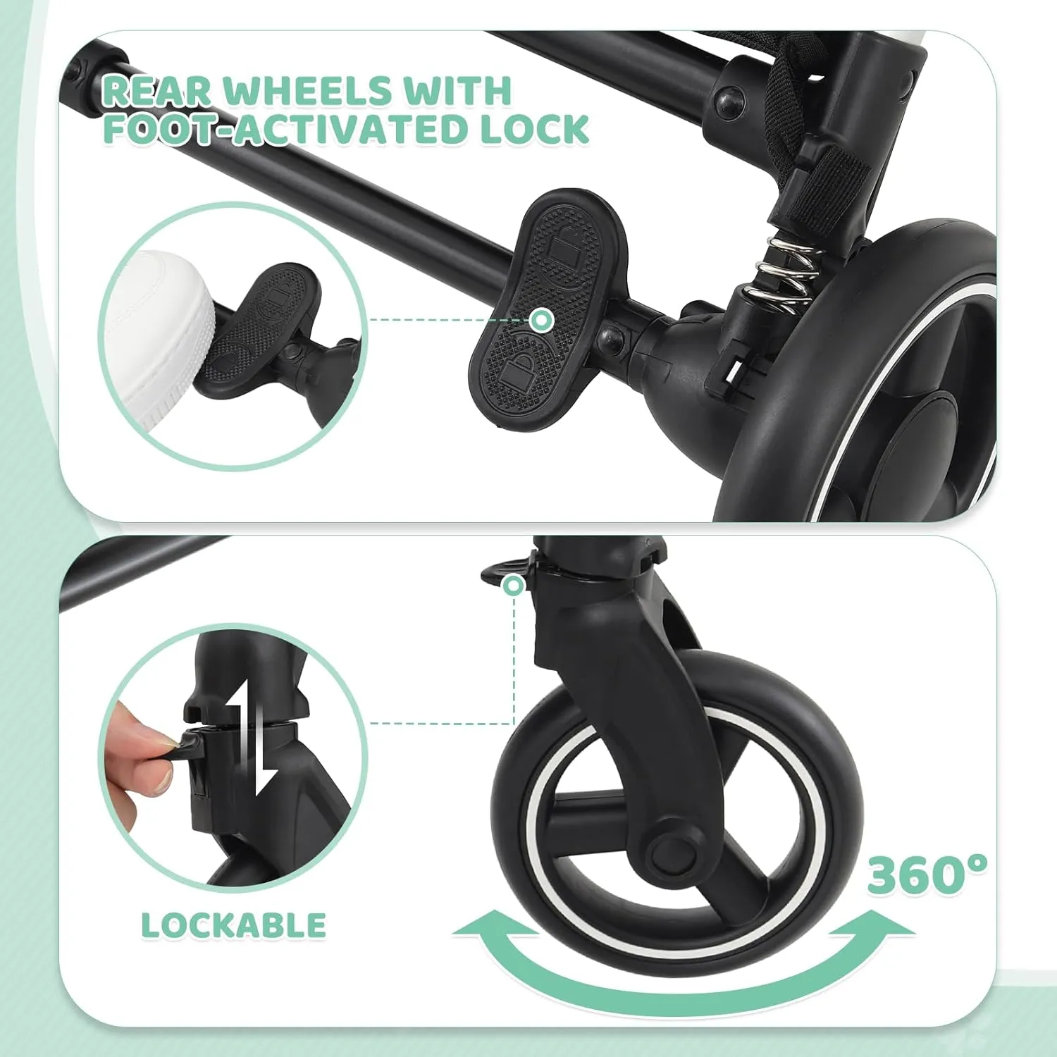 Magshion Dog Stroller for Small/Medium Dogs & Cats with Lightweight Aluminum Frame, 3-in-1 Foldable Pet Travel Jogger w/Detachable Carrier, Canopy, Storage Basket, Mint Green