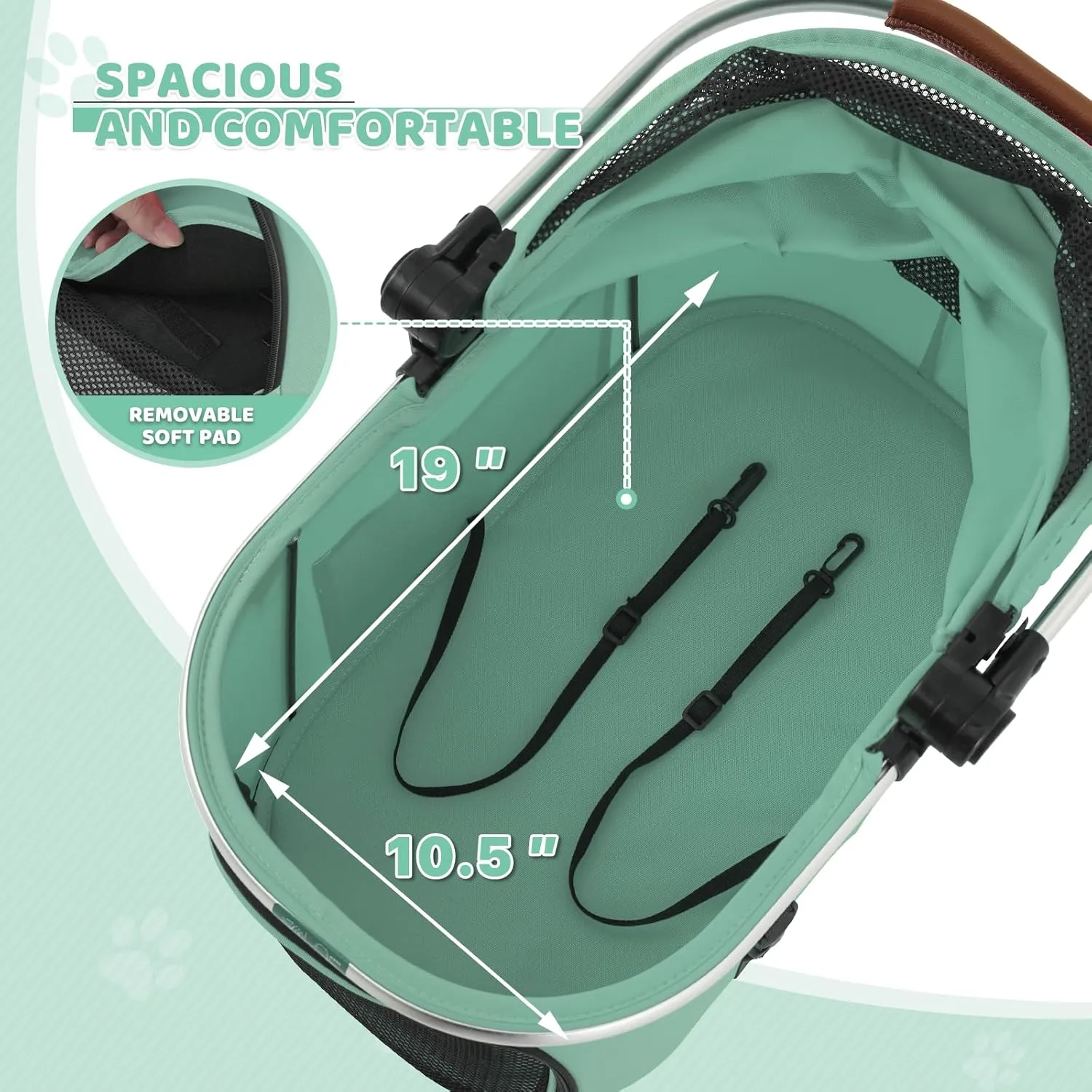 Magshion Dog Stroller for Small/Medium Dogs & Cats with Lightweight Aluminum Frame, 3-in-1 Foldable Pet Travel Jogger w/Detachable Carrier, Canopy, Storage Basket, Mint Green
