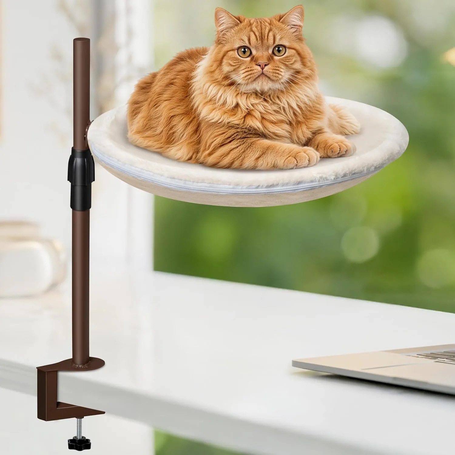 MALLMALL6 Cat Desk Bed - 360 Rotation & Adjustable Height Indoor Kitten Hammock Perch with Removable Washable Cover, Soft Breathable Pet Sleep Nest for Home Office Desks Gaming Table Supports 33 lbs