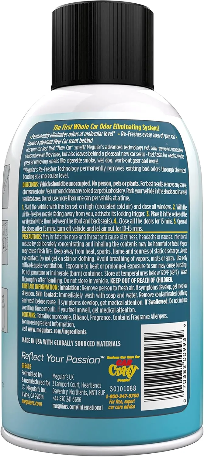 Meguiar's G16402 Whole Car Air Re-Fresher Odor Eliminator Mist, New Car Scent, 2 Fluid Ounces