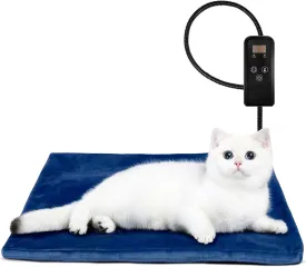Niubya Pet Heating Pad for Dogs and Cats, Adjustable Temperature and Waterproof Pet Heated Mat with Timer, Electric Heating Pet Bed with Chew Resistant Cord and Soft Washable Cover