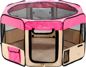 Pawer 3618.5 8-Panel Foldable Pet Playpen, for Small Medium Cat/Dog/Puppy, Hot Pink Beige, 600D Oxford Cloth Portable Indoor & Outdoor Kennel with Carry Bag, Multiple Sizes & Colors Available