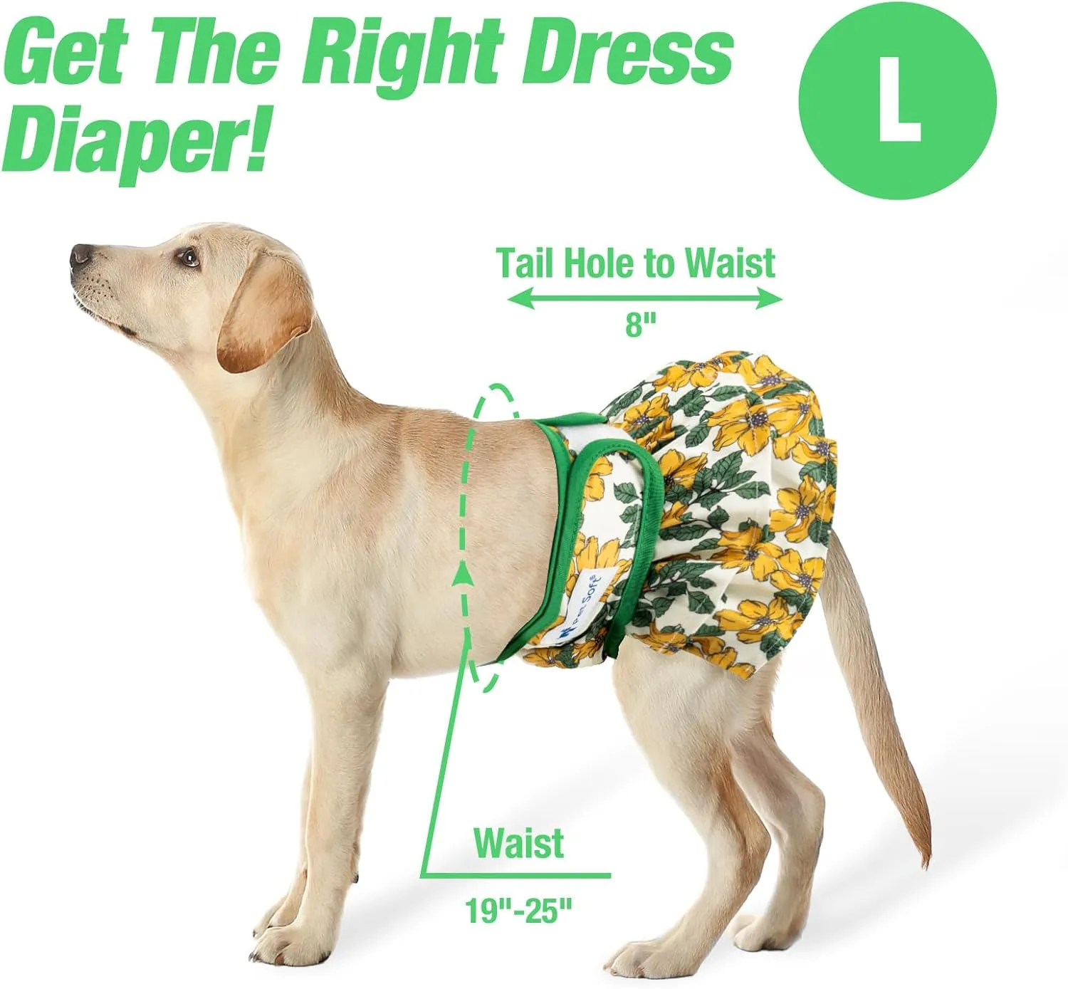 Pet Soft Female Dog Diapers - 3Pack Washable Dress-Style Dog Diapers Female for Girl Dog in Heat - Reusable Dog Period Panties|Puppy Diapers Female (Floral, L)