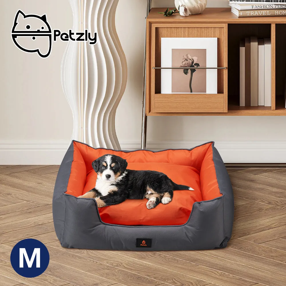 Petzly M/L/XL/XXL/XXXL Waterproof Pet Dog Bed Sofa Black/Grey&Orange