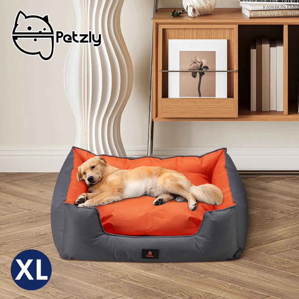 Petzly M/L/XL/XXL/XXXL Waterproof Pet Dog Bed Sofa Black/Grey&Orange