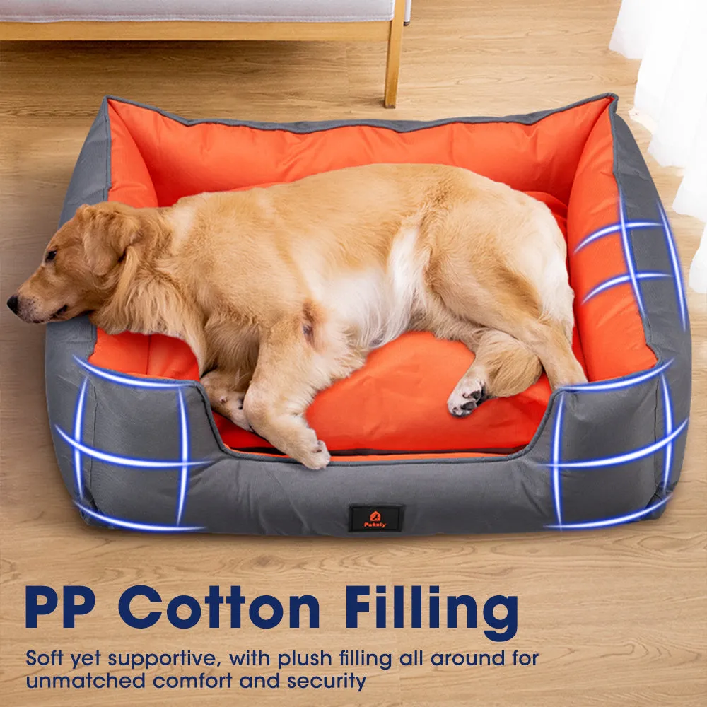 Petzly M/L/XL/XXL/XXXL Waterproof Pet Dog Bed Sofa Black/Grey&Orange