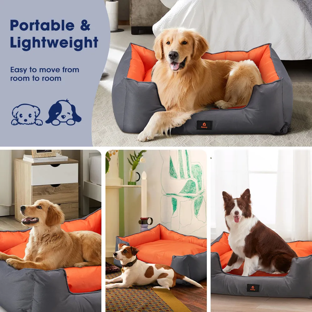 Petzly M/L/XL/XXL/XXXL Waterproof Pet Dog Bed Sofa Black/Grey&Orange