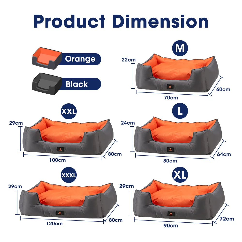 Petzly M/L/XL/XXL/XXXL Waterproof Pet Dog Bed Sofa Black/Grey&Orange