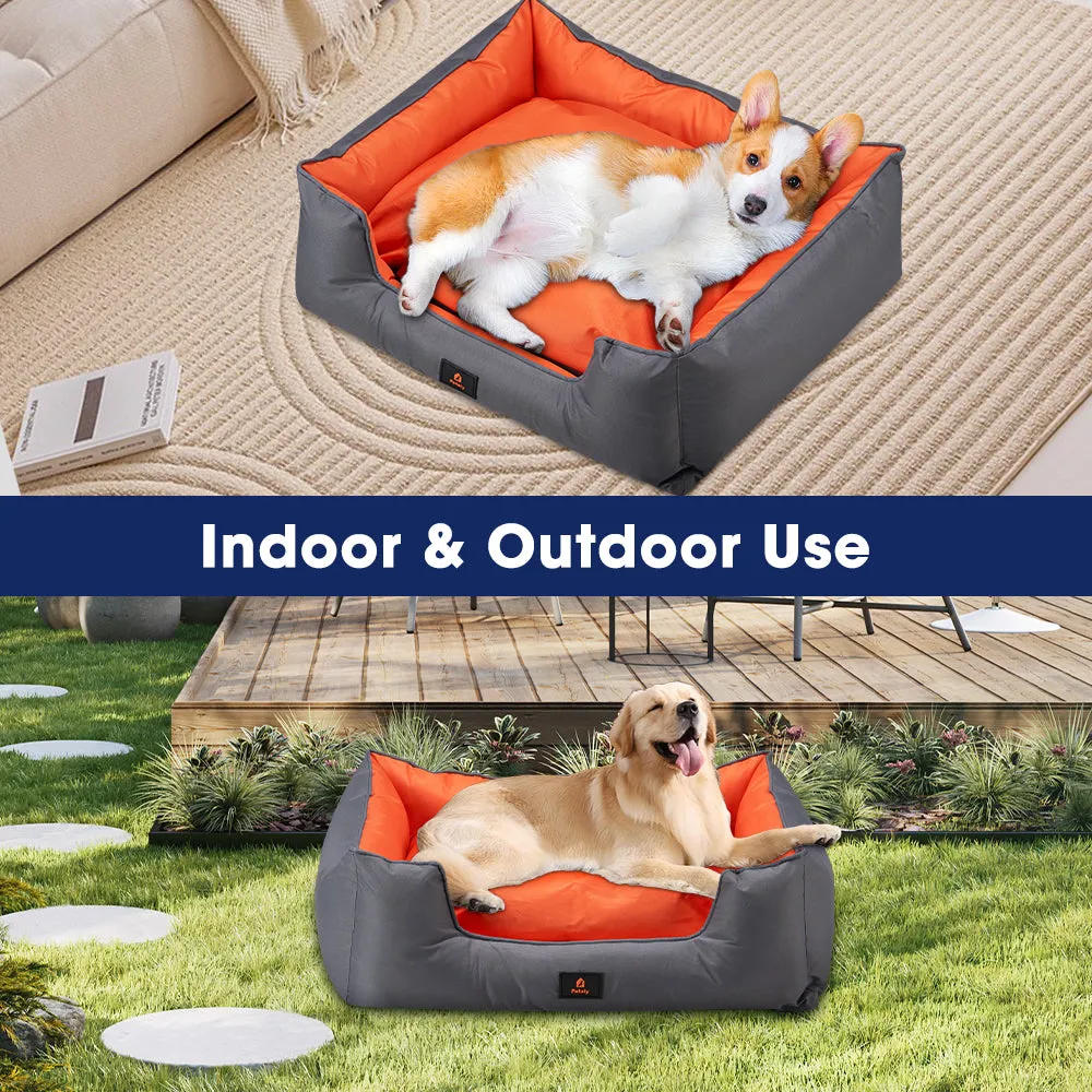 Petzly M/L/XL/XXL/XXXL Waterproof Pet Dog Bed Sofa Black/Grey&Orange