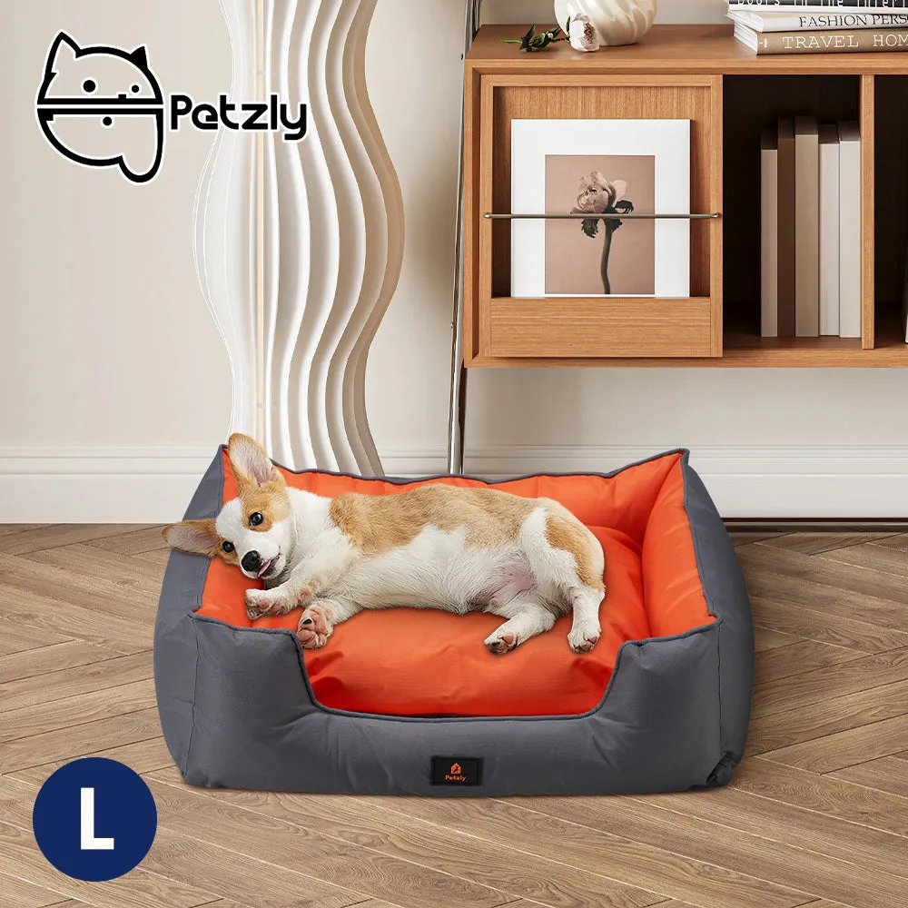 Petzly M/L/XL/XXL/XXXL Waterproof Pet Dog Bed Sofa Black/Grey&Orange