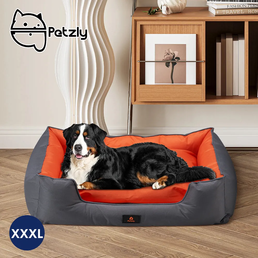 Petzly M/L/XL/XXL/XXXL Waterproof Pet Dog Bed Sofa Black/Grey&Orange