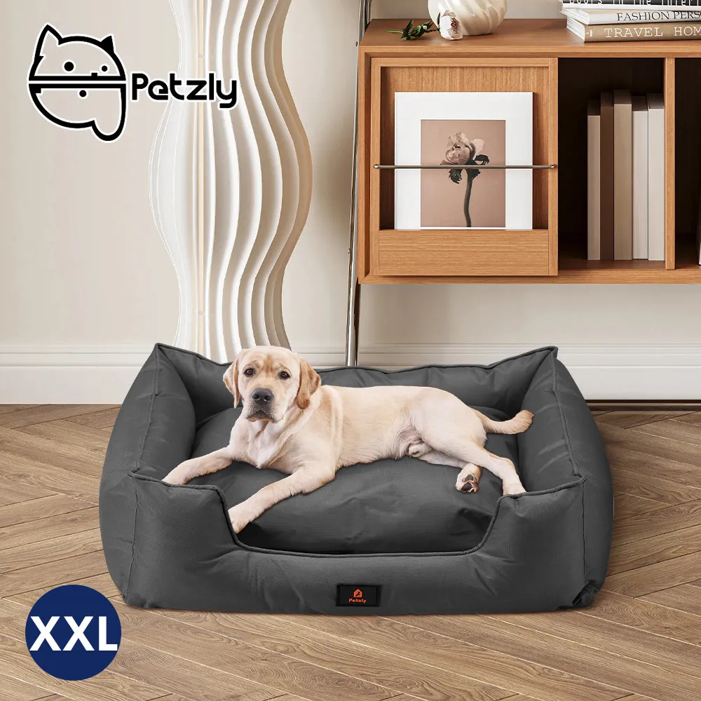 Petzly M/L/XL/XXL/XXXL Waterproof Pet Dog Bed Sofa Black/Grey&Orange