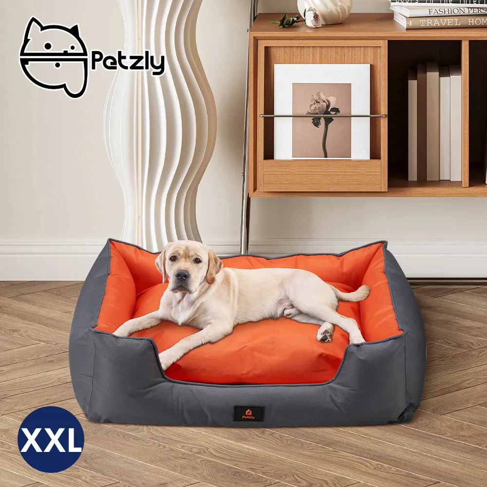 Petzly M/L/XL/XXL/XXXL Waterproof Pet Dog Bed Sofa Black/Grey&Orange
