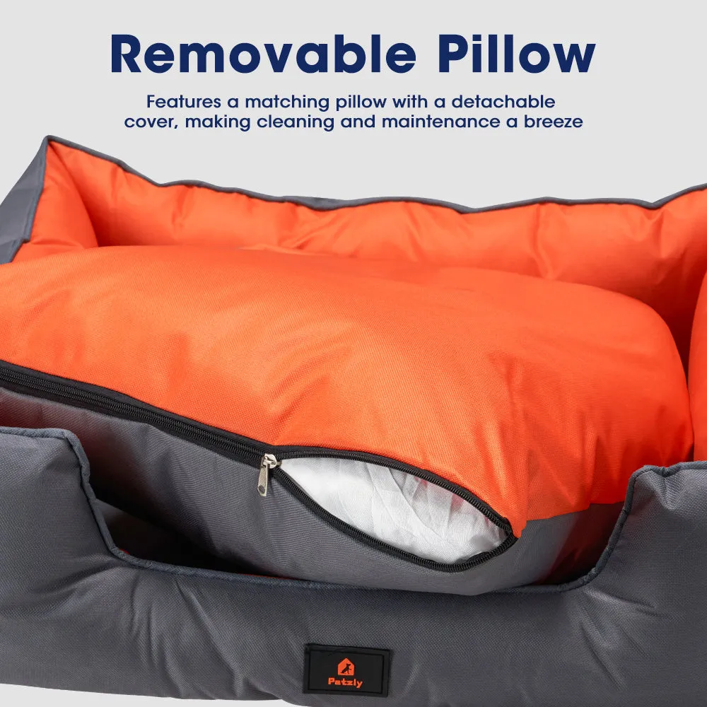 Petzly M/L/XL/XXL/XXXL Waterproof Pet Dog Bed Sofa Black/Grey&Orange