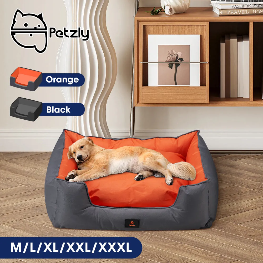 Petzly M/L/XL/XXL/XXXL Waterproof Pet Dog Bed Sofa Black/Grey&Orange
