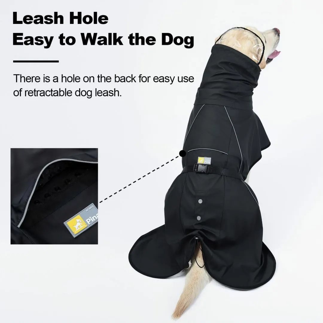 PINA Dog Raincoat, Waterproof Dog Rain Jacket with Hood, Lightweight Pet Rain Jacket with Leash Hole, Dog Poncho with Reflective Strap and Transparent Hat Brim for Wet Weather, Black