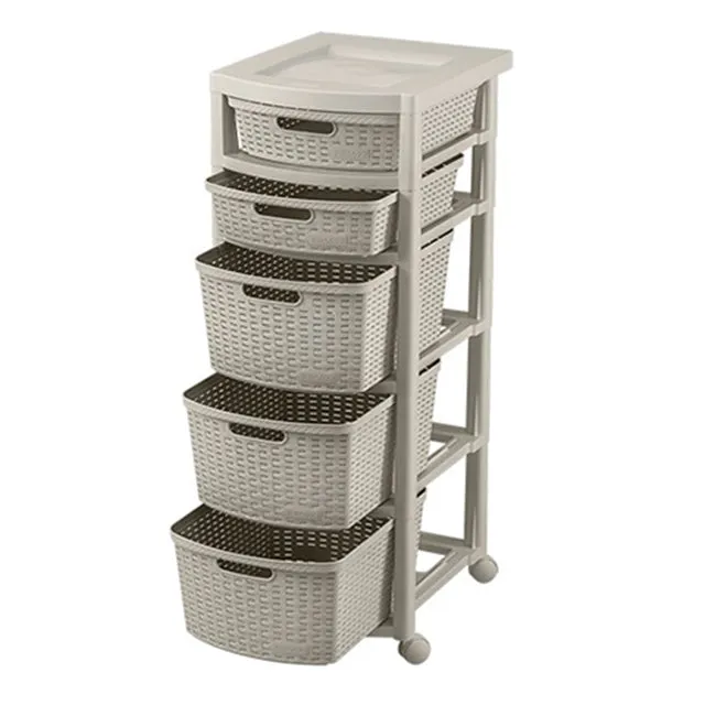 Rimax Wicker Look 5 Drawer Storage Cart